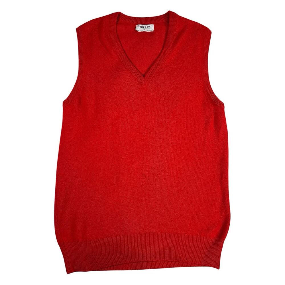 Vintage Simpson Piccadilly Pure Cashmere Sweater Vest Red Preppy Grandpa Core
